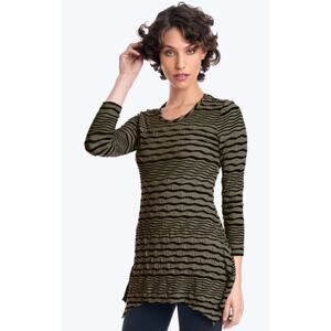 Tianello Small Asbury Tunic Brown Black Tianello Stripe Knit Jersey Top